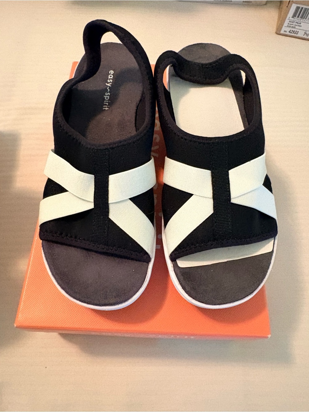 Easy Spirit Black and White Crossband Slip-On Sandal